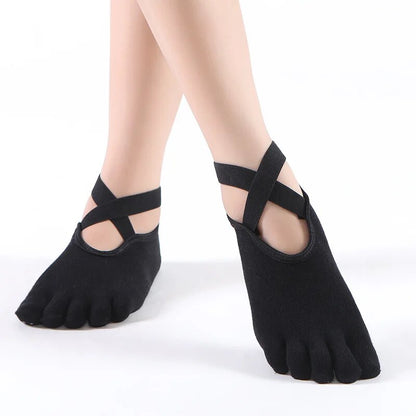 Comfortable Women Breathable Yoga Socks Five Toe Silicone NonSlip Bandage Pilates Socks For Ballet  1