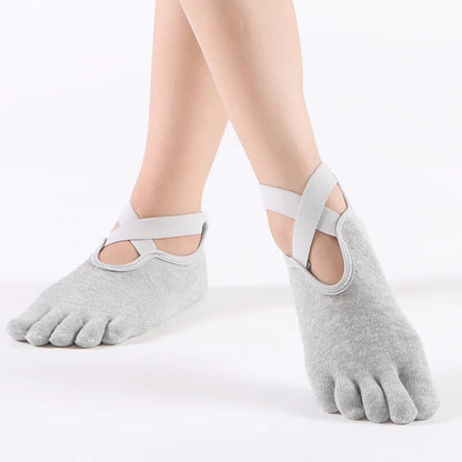 Comfortable Women Breathable Yoga Socks Five Toe Silicone NonSlip Bandage Pilates Socks For Ballet  2