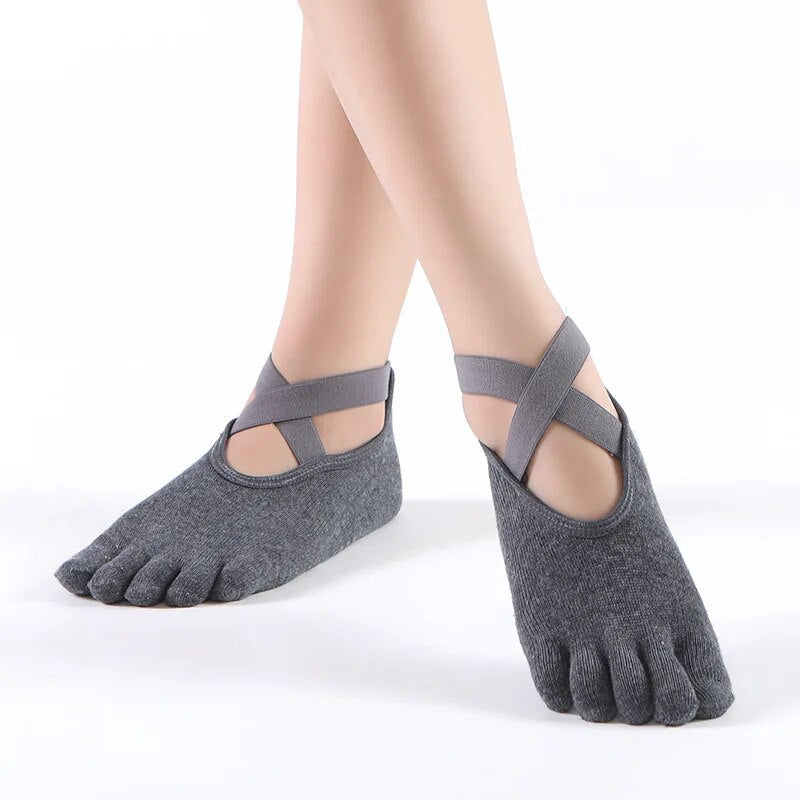 Comfortable Women Breathable Yoga Socks Five Toe Silicone NonSlip Bandage Pilates Socks For Ballet  7