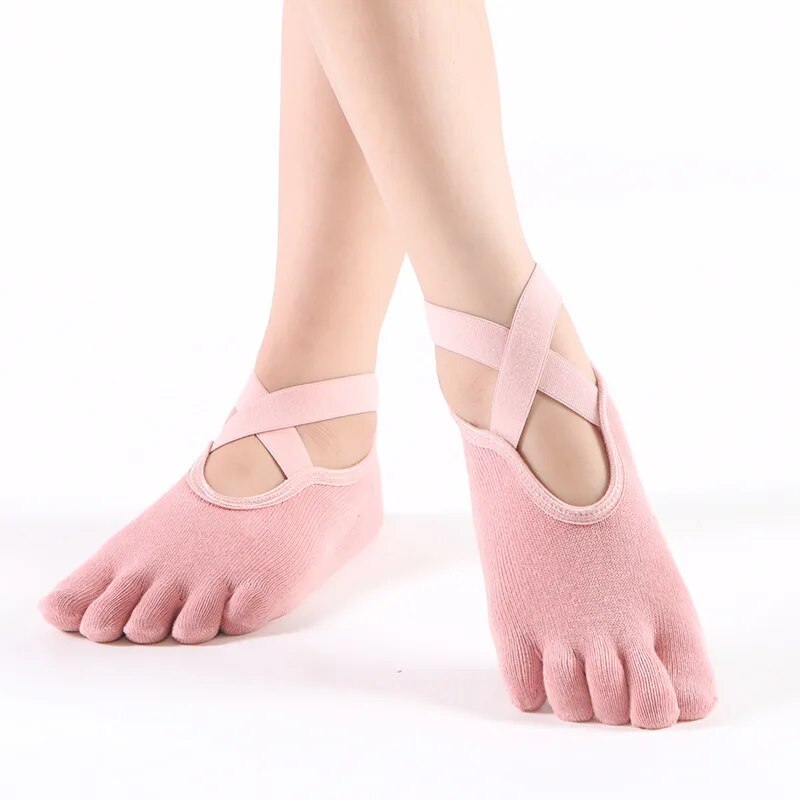 Comfortable Women Breathable Yoga Socks Five Toe Silicone NonSlip Bandage Pilates Socks For Ballet  8