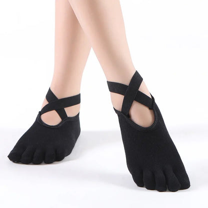 Comfortable Women Breathable Yoga Socks Five Toe Silicone NonSlip Bandage Pilates Socks For Ballet  11
