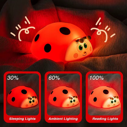 Adorable Ladybug Night Light, USB Rechargeable Nursery Lamp, Touch Control Silicone Sleeping Light for Babies and Kids
