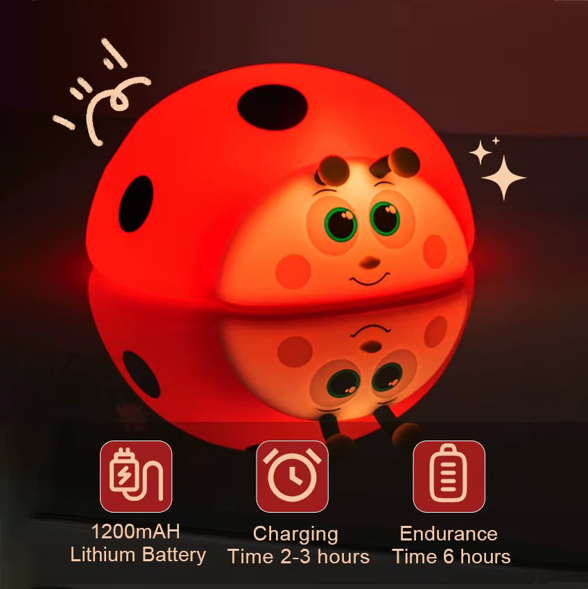 Adorable Ladybug Night Light, USB Rechargeable Nursery Lamp, Touch Control Silicone Sleeping Light for Babies and Kids