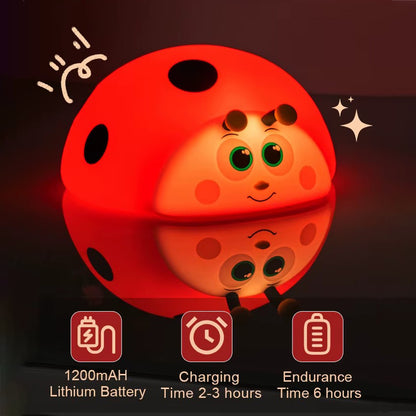Adorable Ladybug Night Light, USB Rechargeable Nursery Lamp, Touch Control Silicone Sleeping Light for Babies and Kids