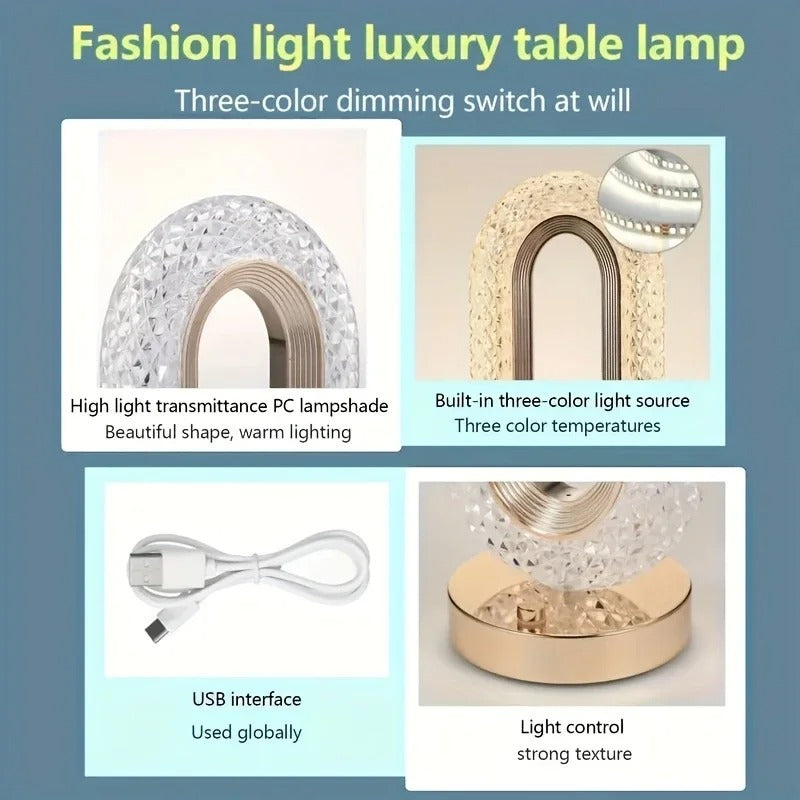 Creative 3D Track Crystal Table Lamp, USB Charging Night Light for Bedroom, Office, Living Room, Party Decoration