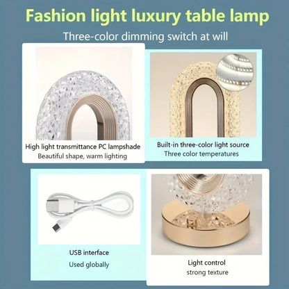 Creative 3D Track Crystal Table Lamp, USB Charging Night Light for Bedroom, Office, Living Room, Party Decoration