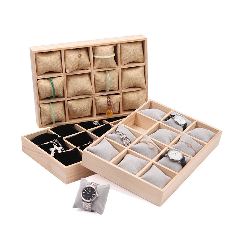 Solid Wood Pillow Plate Watch Bracelet Storage Display Plate 12 Digit Wood Frame Organizer 7