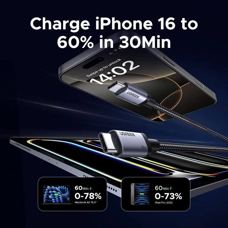 UGREEN USBC PD60W Fast Charging Cable  HighSpeed Data  Power Delivery Cord For IPhone 171615 Samsun 1