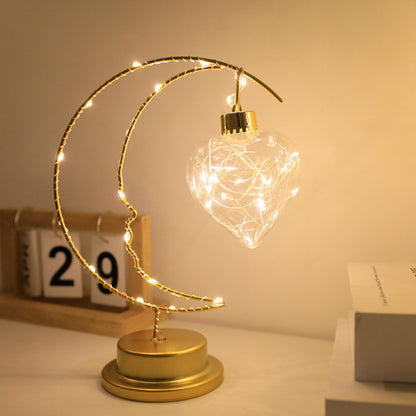 Moon Shape LED Night Lamp, Home Decoration Star, Heart Iron Material Indoor Ornament, Small LED Light for Gift