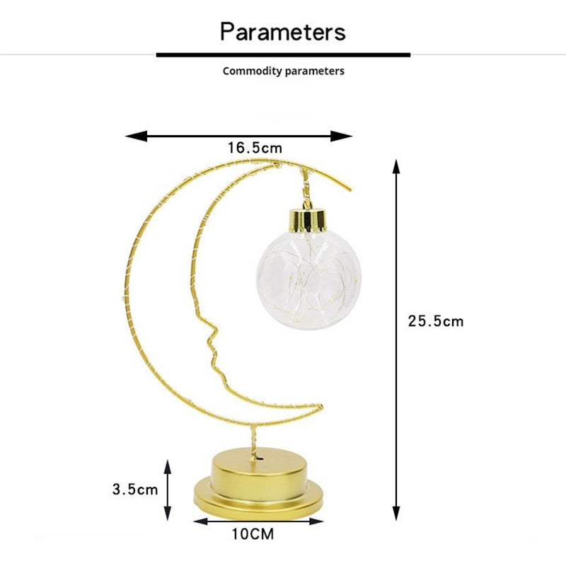 Moon Shape LED Night Lamp, Home Decoration Star, Heart Iron Material Indoor Ornament, Small LED Light for Gift