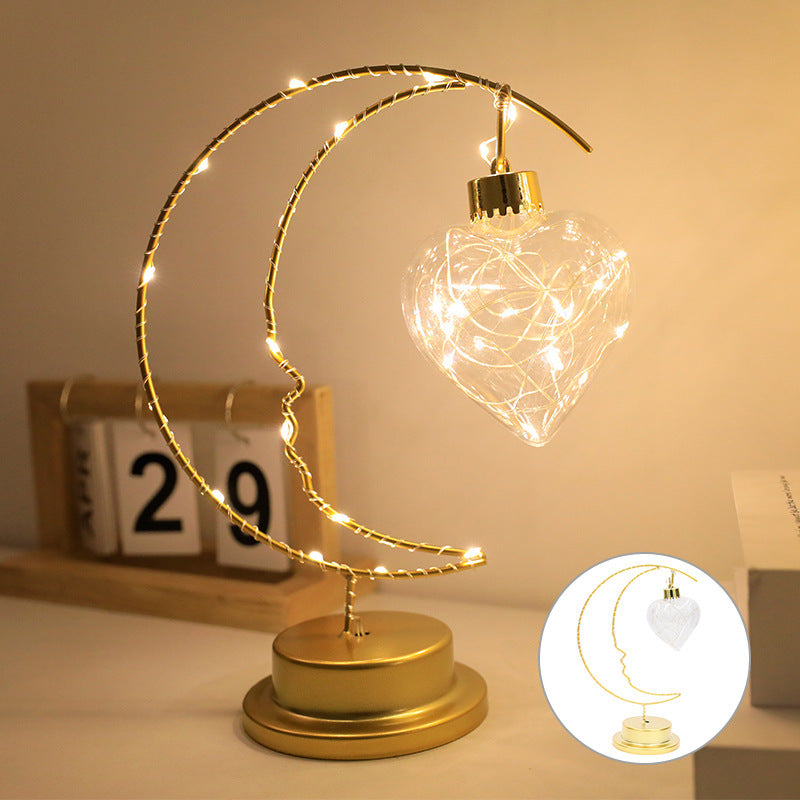 Moon Shape LED Night Lamp, Home Decoration Star, Heart Iron Material Indoor Ornament, Small LED Light for Gift