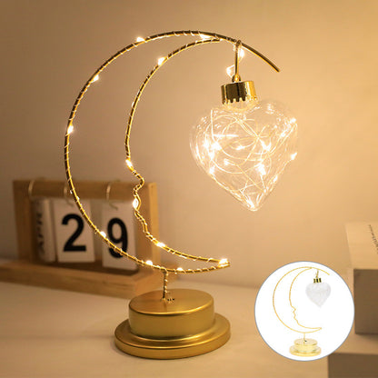 Moon Shape LED Night Lamp, Home Decoration Star, Heart Iron Material Indoor Ornament, Small LED Light for Gift
