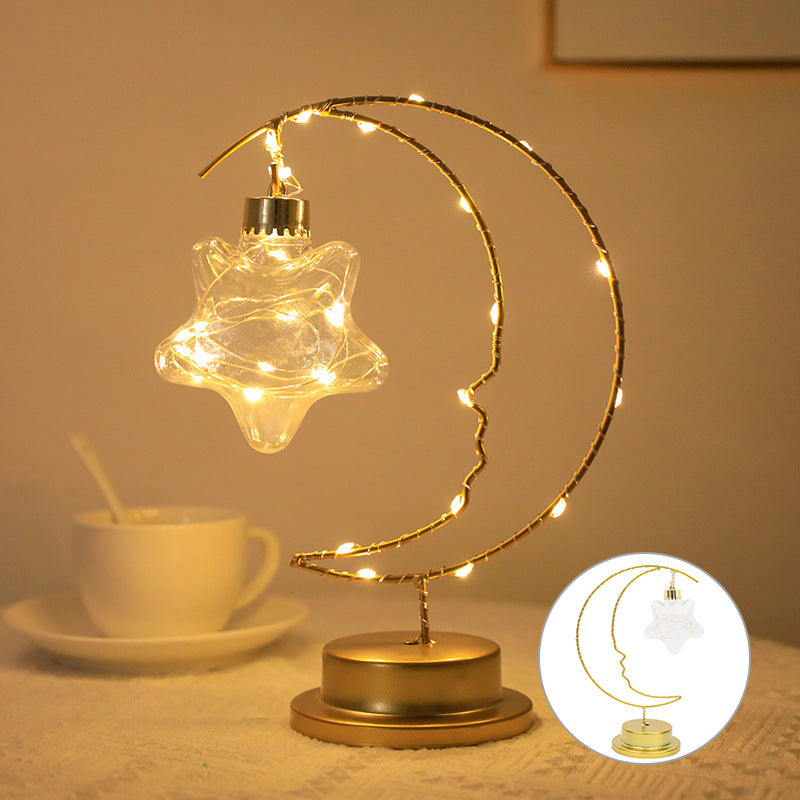 Moon Shape LED Night Lamp, Home Decoration Star, Heart Iron Material Indoor Ornament, Small LED Light for Gift