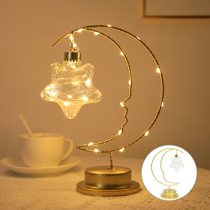 Moon Shape LED Night Lamp, Home Decoration Star, Heart Iron Material Indoor Ornament, Small LED Light for Gift