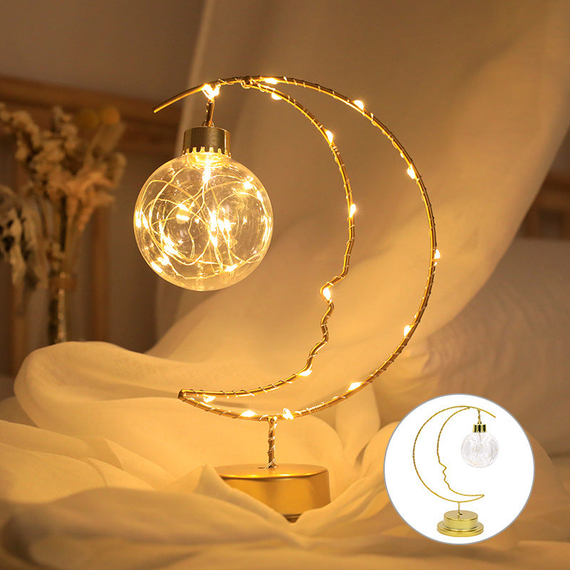 Moon Shape LED Night Lamp, Home Decoration Star, Heart Iron Material Indoor Ornament, Small LED Light for Gift