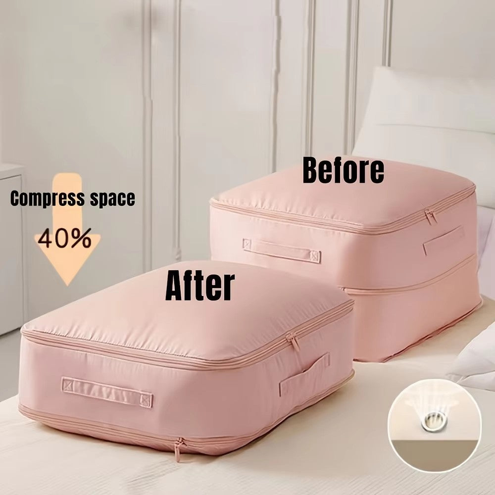 Portable Organizer for Clothes, Heavy Duty Self Compressing Storage Bag, Blankets and Quilts Storage