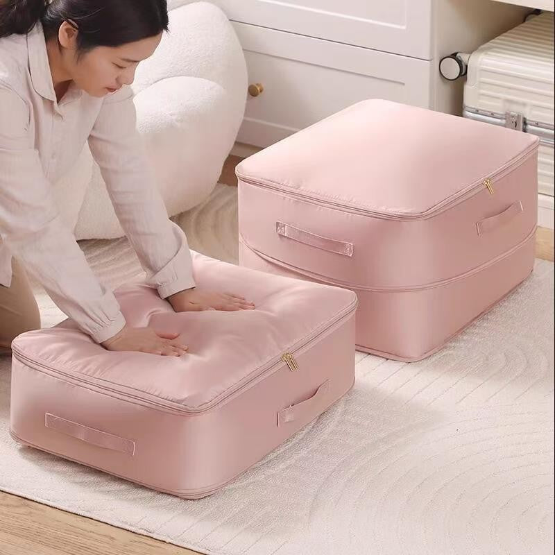 Portable Organizer for Clothes, Heavy Duty Self Compressing Storage Bag, Blankets and Quilts Storage