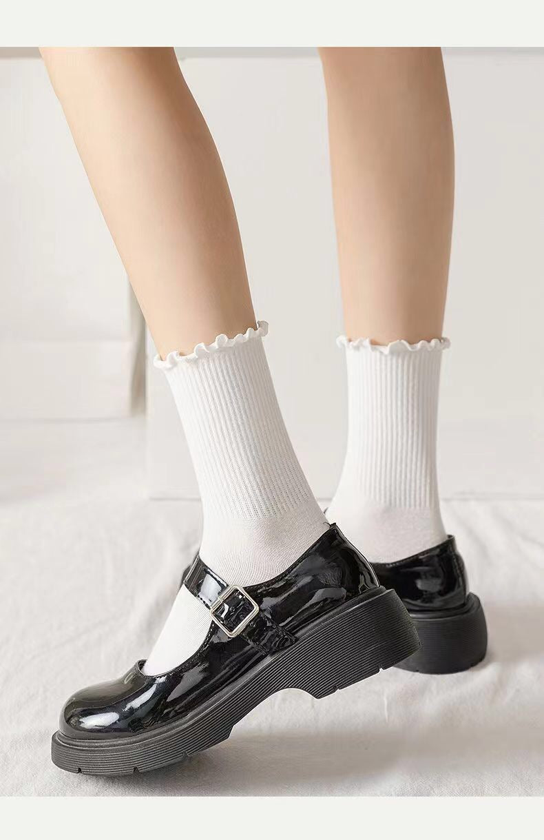 Breathable Ruffle Socks For Women Middle Tube Short Ankle Black  White Set For Spring And Autumn We 1