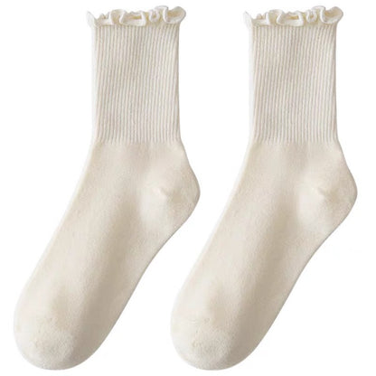 Breathable Ruffle Socks For Women Middle Tube Short Ankle Black  White Set For Spring And Autumn We 2