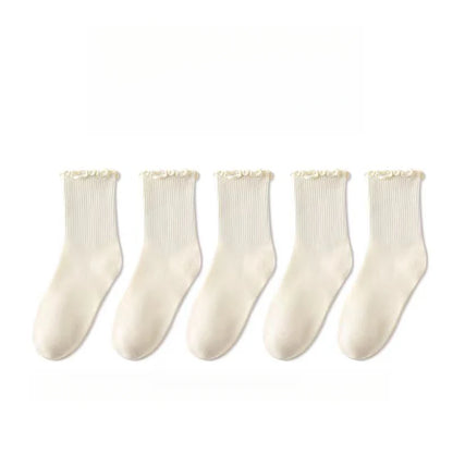 Breathable Ruffle Socks For Women Middle Tube Short Ankle Black  White Set For Spring And Autumn We 3
