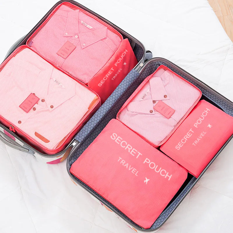 Waterproof Luggage Clothing Bag With Zipper 6 Pcs Set Travel Storage Bag Large Capacity Pink Blue G 1