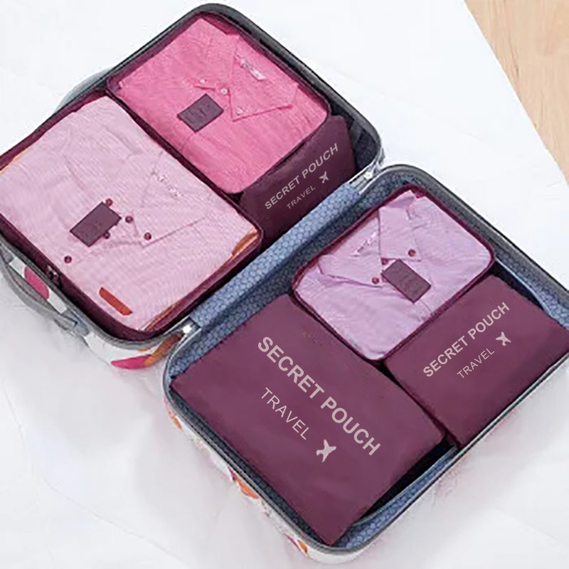 Waterproof Luggage Clothing Bag With Zipper 6 Pcs Set Travel Storage Bag Large Capacity Pink Blue G 6