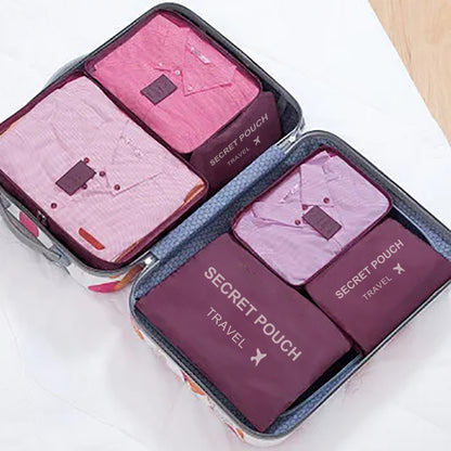 Waterproof Luggage Clothing Bag With Zipper 6 Pcs Set Travel Storage Bag Large Capacity Pink Blue G 6