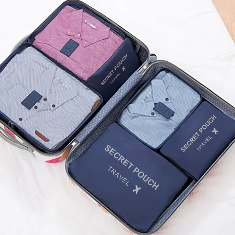 Waterproof Luggage Clothing Bag With Zipper 6 Pcs Set Travel Storage Bag Large Capacity Pink Blue G 7