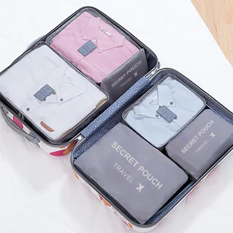 Waterproof Luggage Clothing Bag With Zipper 6 Pcs Set Travel Storage Bag Large Capacity Pink Blue G 9