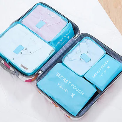 Waterproof Luggage Clothing Bag With Zipper 6 Pcs Set Travel Storage Bag Large Capacity Pink Blue G 10