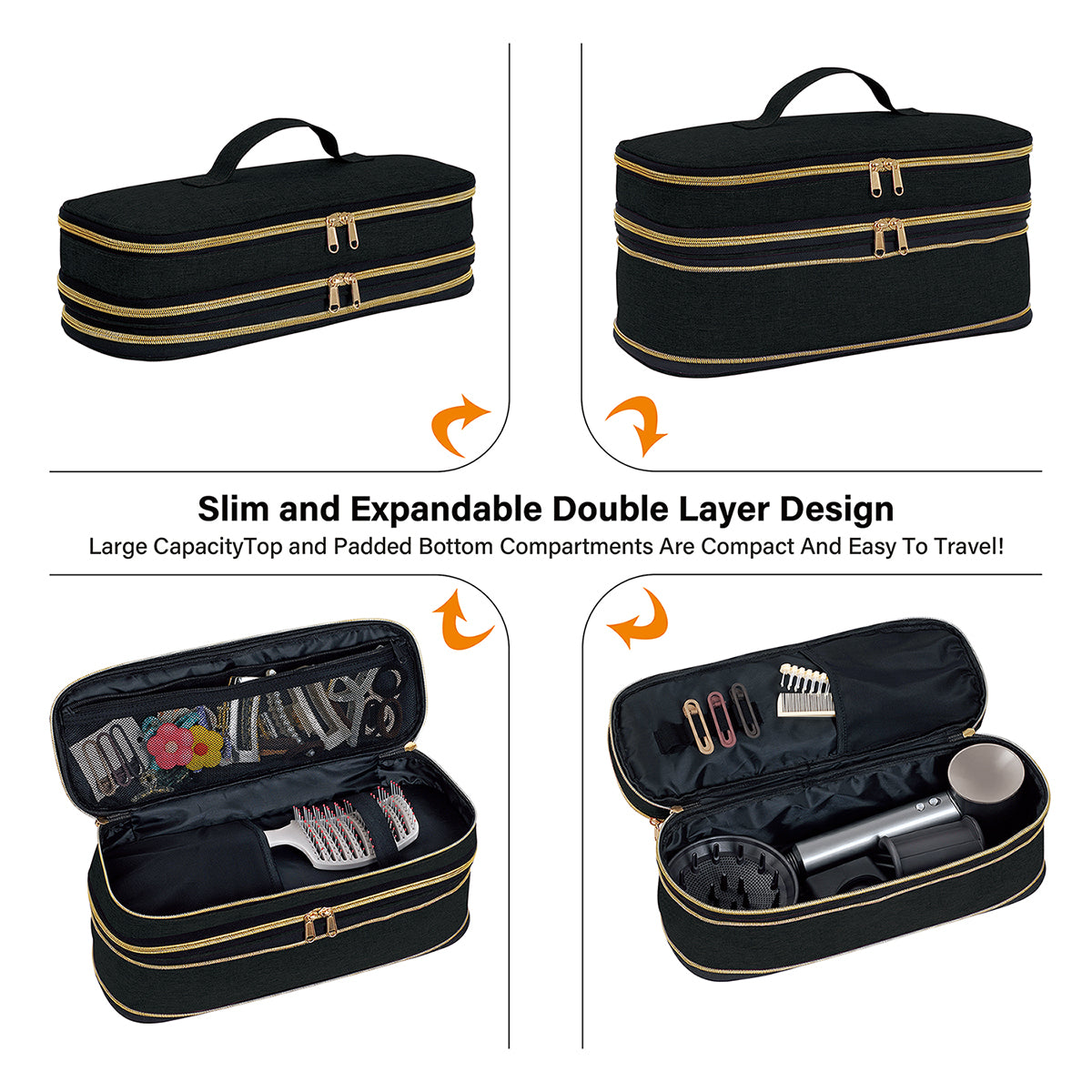 Slim Expandable Handheld Hair Dryer Storage Bag Portable Double Layer Travel Storage Bag 9