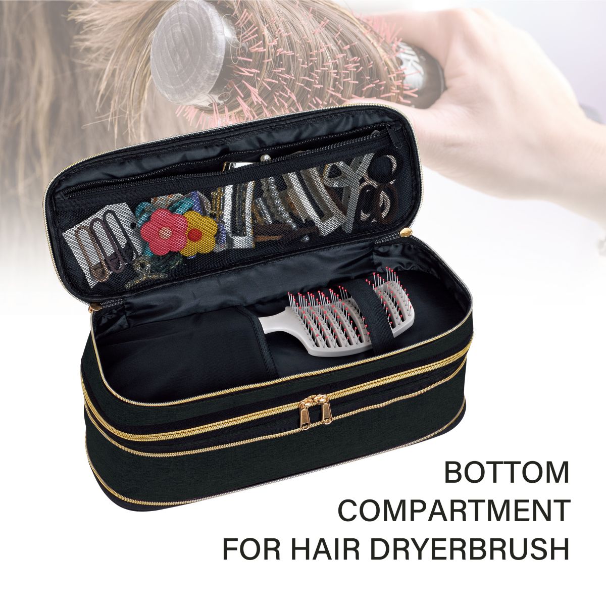 Slim Expandable Handheld Hair Dryer Storage Bag Portable Double Layer Travel Storage Bag 11