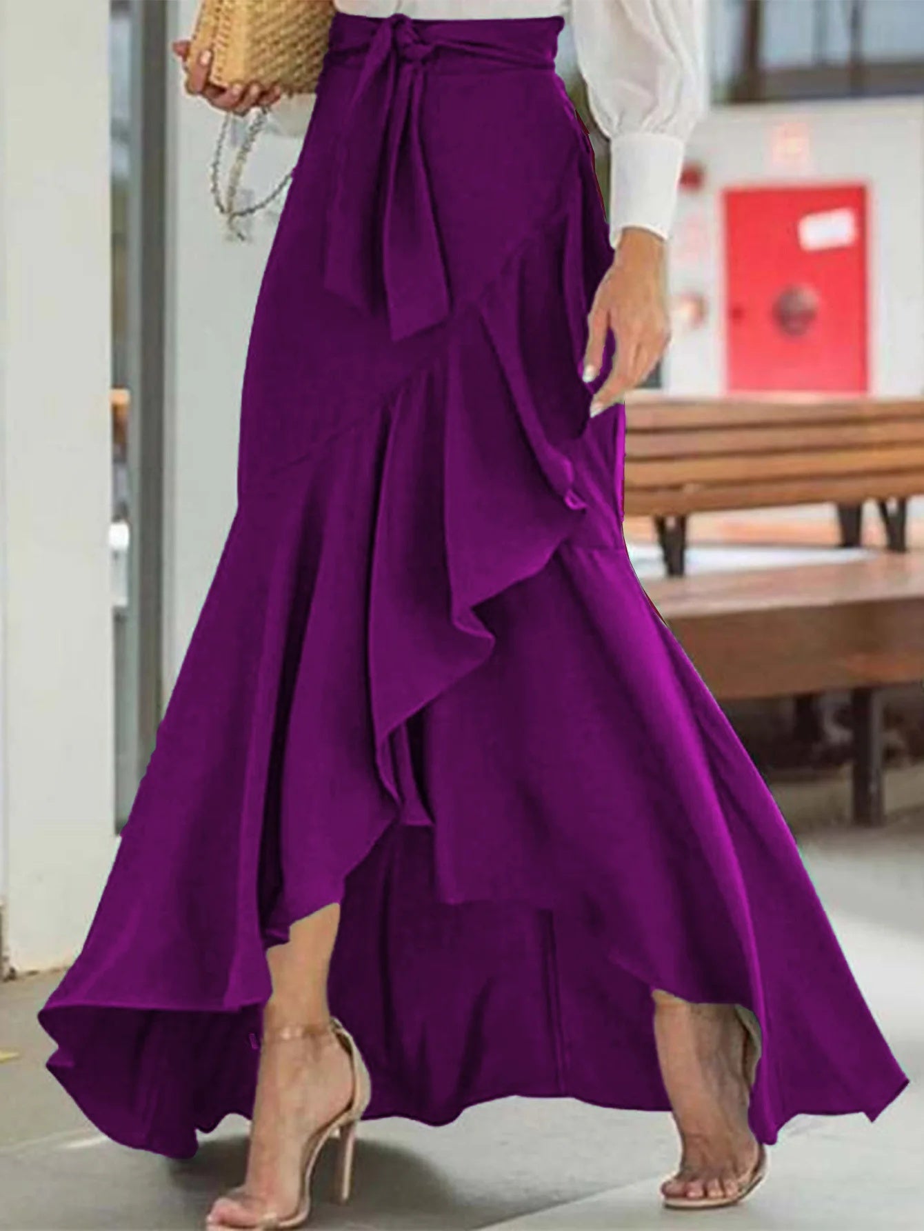 Elegant Fish Tail Skirt, High Waist Design with Lace Decoration, Women's Irregular Hem Fashion