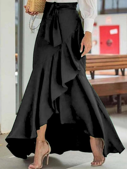Elegant Fish Tail Skirt, High Waist Design with Lace Decoration, Women's Irregular Hem Fashion