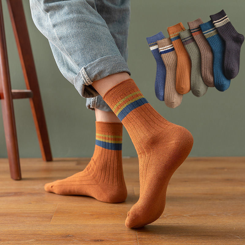 High-Quality Harajuku Retro Mens Striped Socks, Fashionable Casual Long Socks for Men, Comfortable Large Size