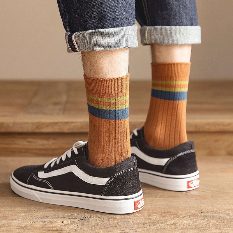 High-Quality Harajuku Retro Mens Striped Socks, Fashionable Casual Long Socks for Men, Comfortable Large Size
