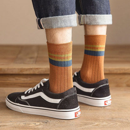 High-Quality Harajuku Retro Mens Striped Socks, Fashionable Casual Long Socks for Men, Comfortable Large Size