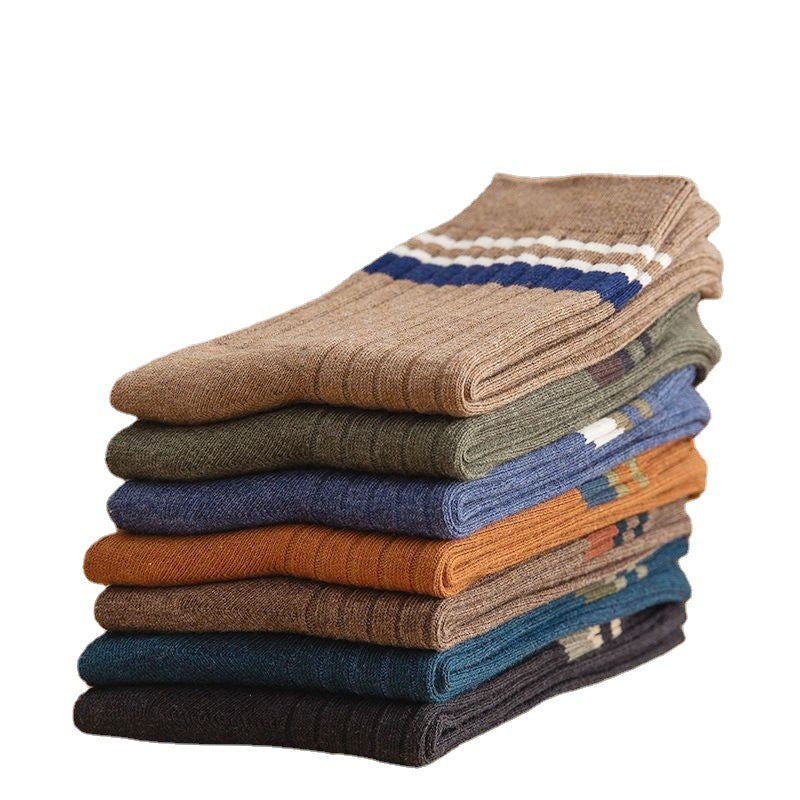 High-Quality Harajuku Retro Mens Striped Socks, Fashionable Casual Long Socks for Men, Comfortable Large Size