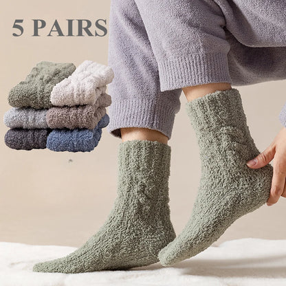 Mens Thick Warm Winter Socks, High-Quality Coral Fleece Thermal Cozy Middle Tube Fluffy Sleeping Socks