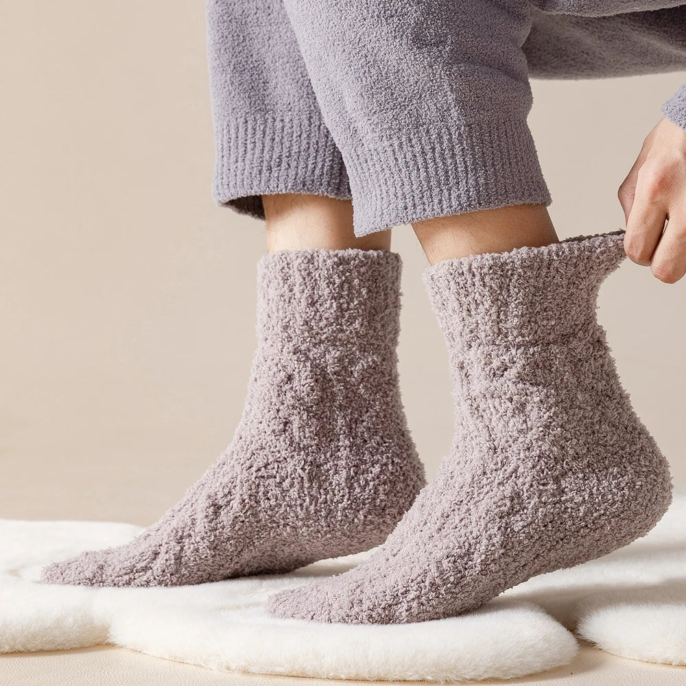 Mens Thick Warm Winter Socks HighQuality Coral Fleece Thermal Cozy Middle Tube Fluffy Sleeping Sock 1