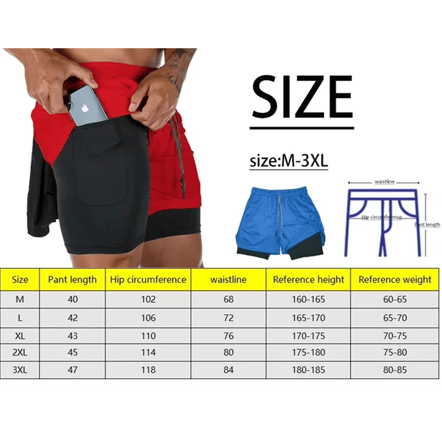 FlexMotion 2 In 1 Mens Double Layer Running Shorts With Inner Compression Liner 9