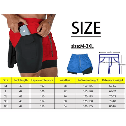 FlexMotion 2 In 1 Mens Double Layer Running Shorts With Inner Compression Liner 9