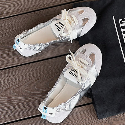 Fashionable And Versatile Womens Summer Casual Ballet Shoes Lightweight White Trainer Flats In Smal 3