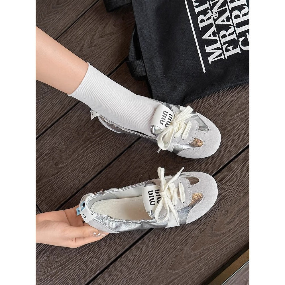 Fashionable And Versatile Womens Summer Casual Ballet Shoes Lightweight White Trainer Flats In Smal 5