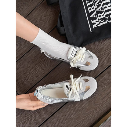 Fashionable And Versatile Womens Summer Casual Ballet Shoes Lightweight White Trainer Flats In Smal 5