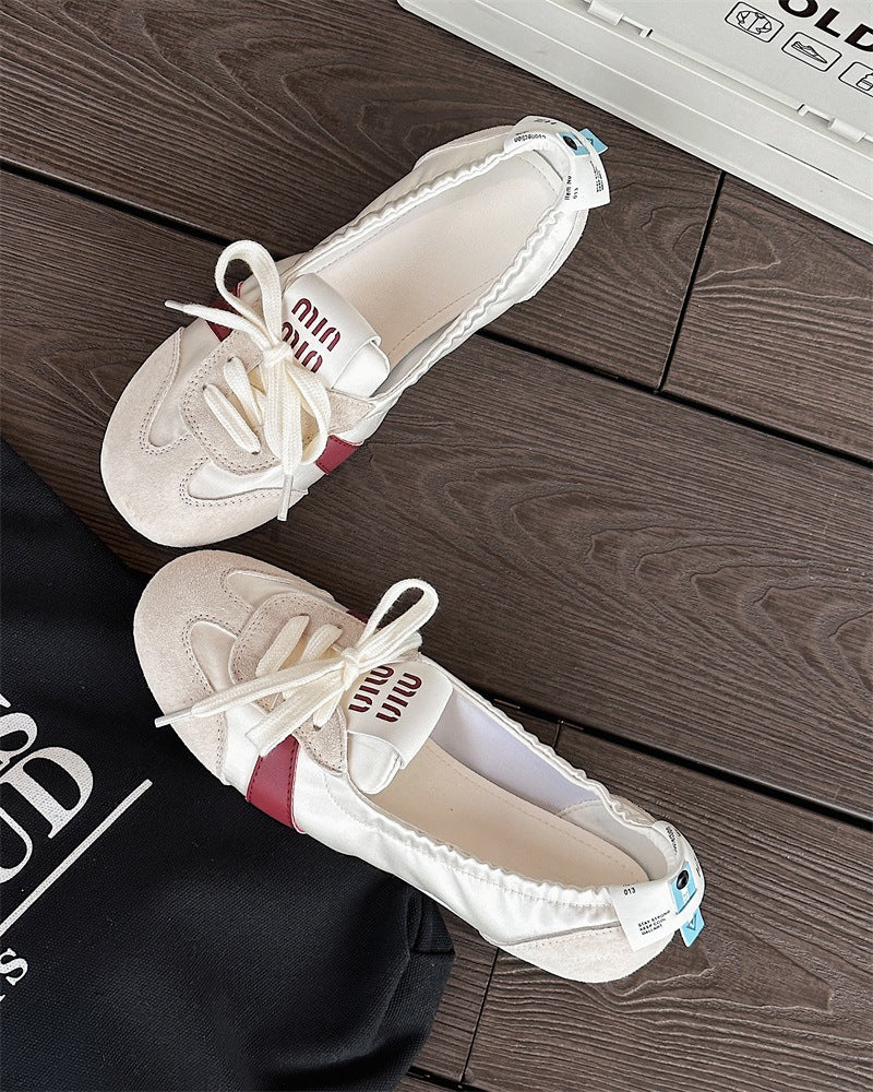 Fashionable And Versatile Womens Summer Casual Ballet Shoes Lightweight White Trainer Flats In Smal 6
