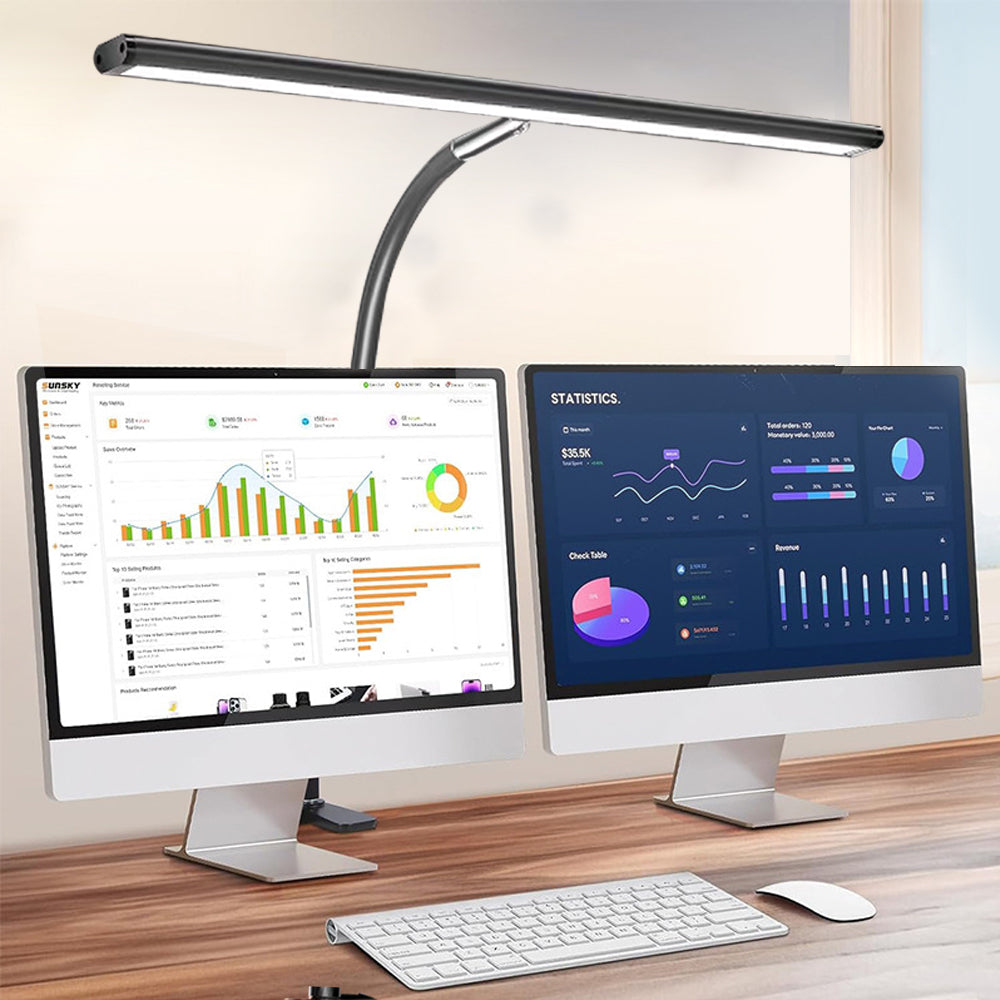 Flexible Adjustable Double Head LED Desk Lamp, Stepless Dimming, 3 Color Modes, Eye Caring Home Office Reading Light, PC