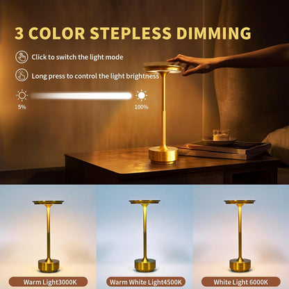 Rechargeable Table Lamp, LED Touch Sensor Night Light, Wireless Desktop Lamp for Bedroom, Hotel, Bar Decor