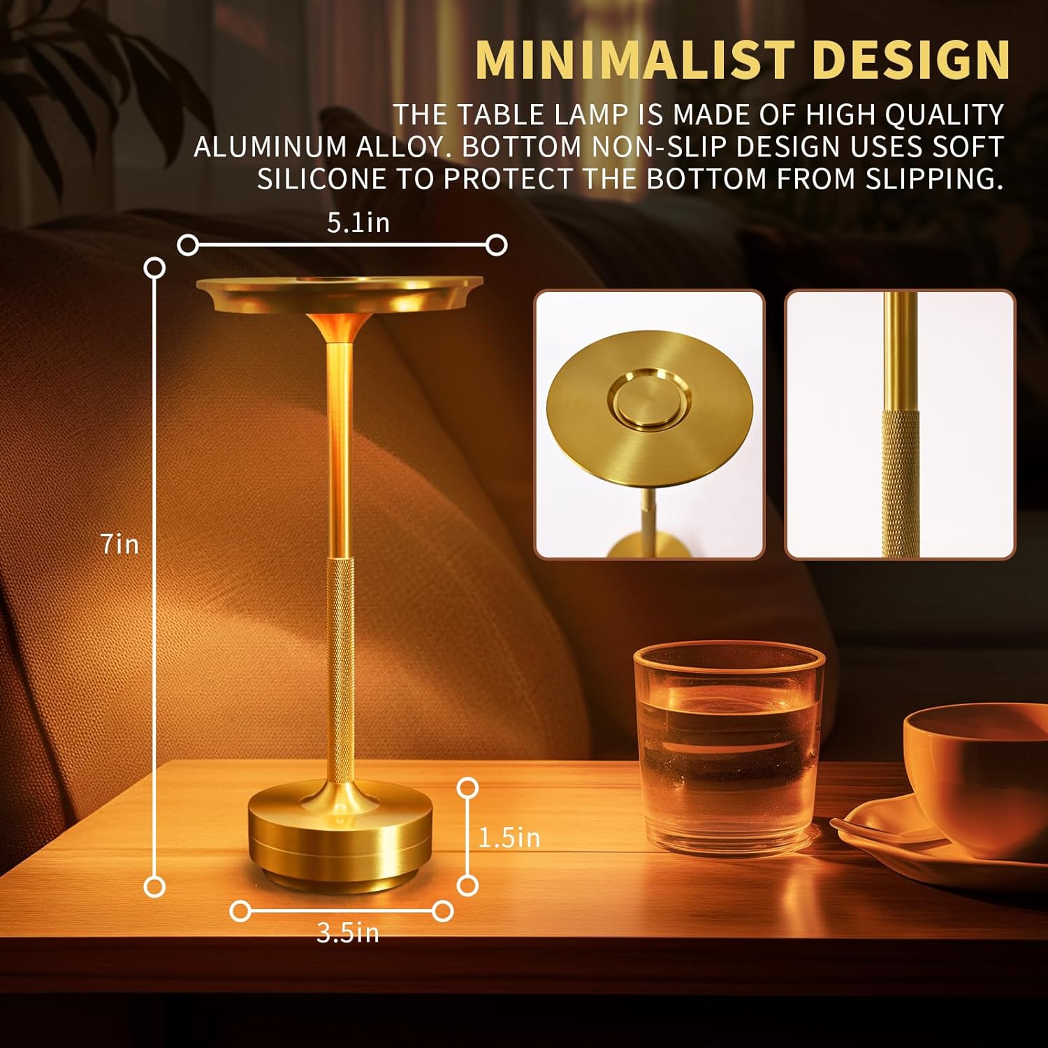 Rechargeable Table Lamp, LED Touch Sensor Night Light, Wireless Desktop Lamp for Bedroom, Hotel, Bar Decor