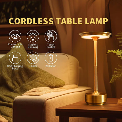 Rechargeable Table Lamp, LED Touch Sensor Night Light, Wireless Desktop Lamp for Bedroom, Hotel, Bar Decor